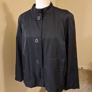 Eileen Fisher Jacket Womens Black  Petite L Cotton Nylon Jacket Fleece Lined EUC